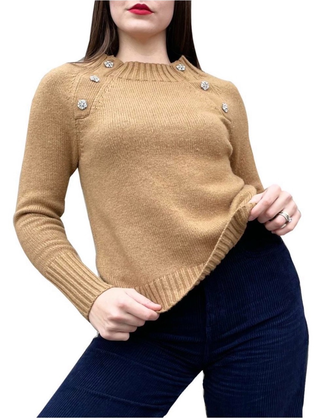 J.Crew Crewneck Sweater with Jeweled Buttons Lambswool Blend.